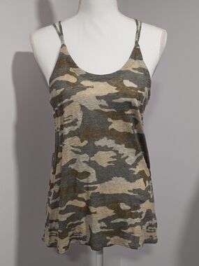 Chaser Camo Print Scoop Neck Linen Tank Top Women's Size Medium